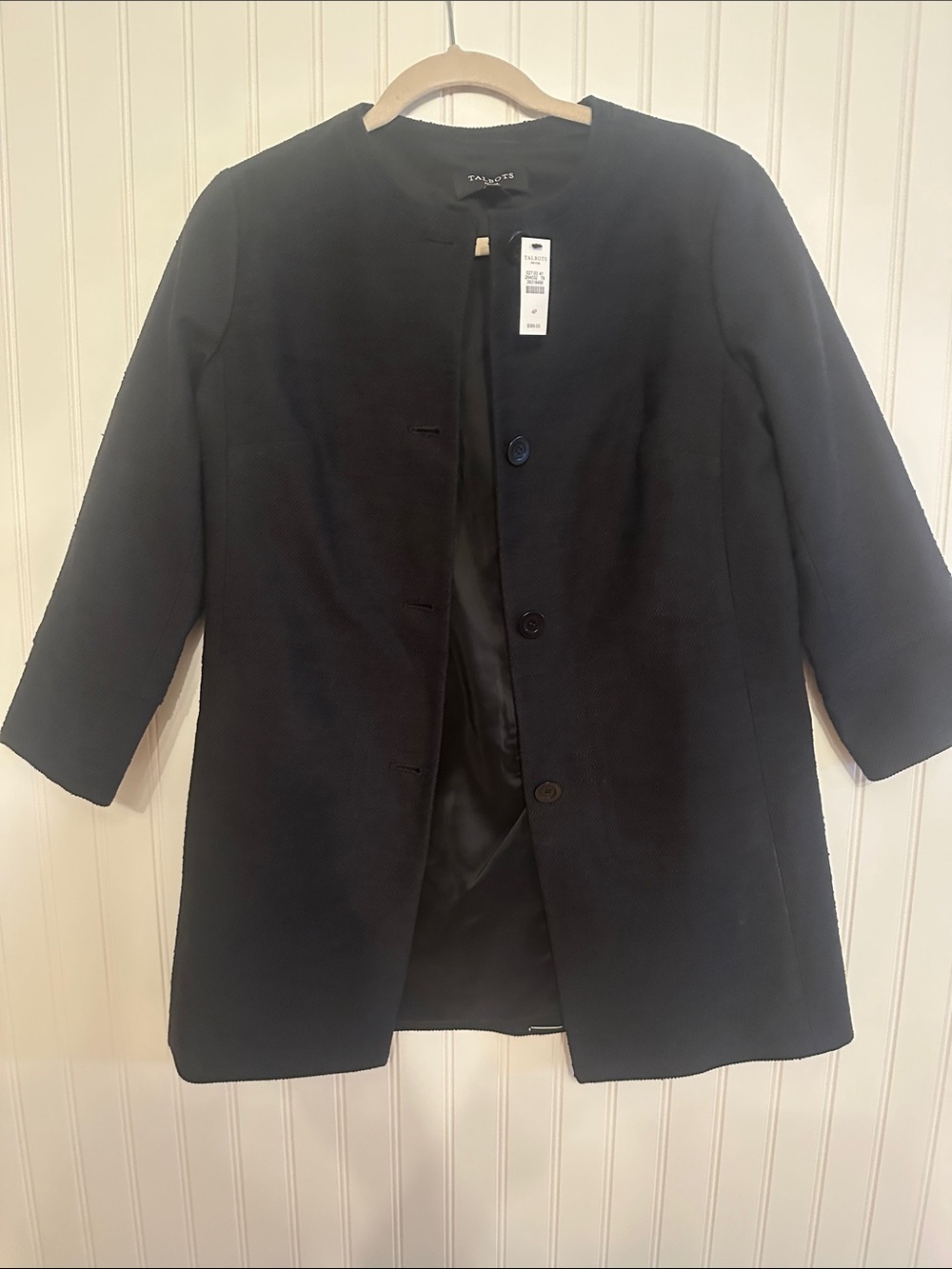 Talbots Black Minimalist Collarless Coat